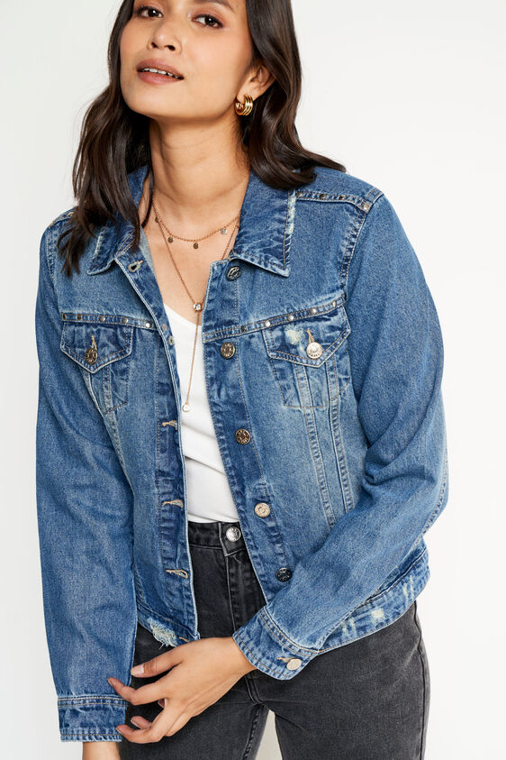 Studded Classic Denim Jacket, Blue, image 4